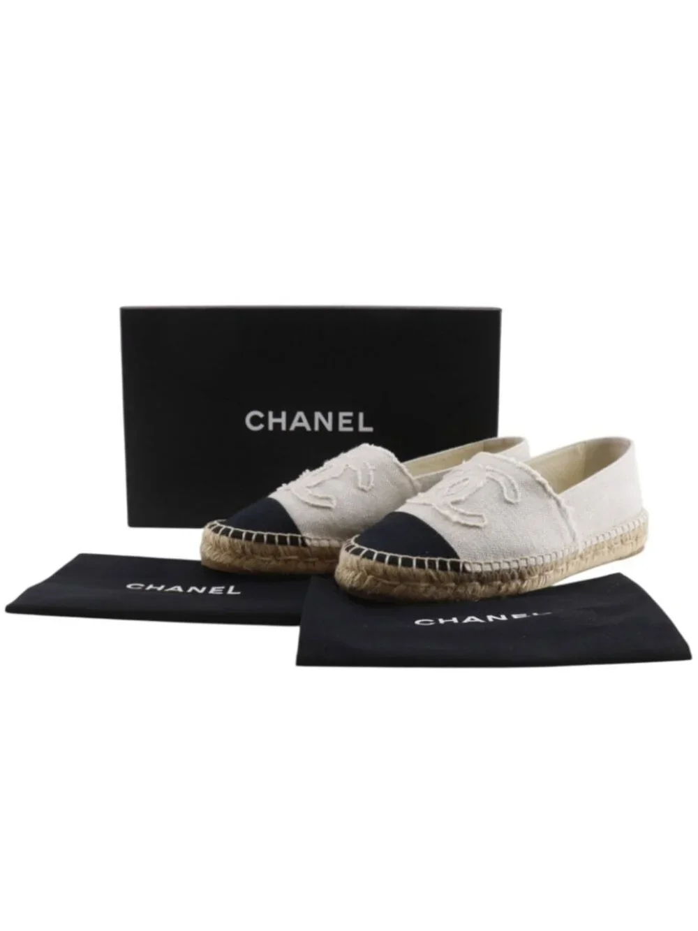 Chanel Espadrilles CC Logo Linen Off White Slip-on